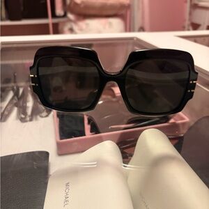 Dior Black Oversized Square Sunglasses with Gold Accents